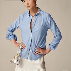 J. Crew Collection shrunken button-up shirt in embellished brushed cotton oxford